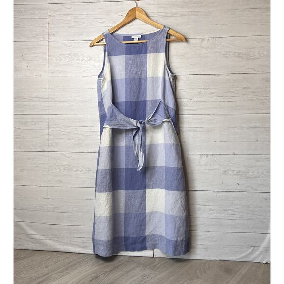 J Jill Dress Womens Size XS Blue & White Love Linen Gingham 100% Linen Tie - Picture 1 of 16